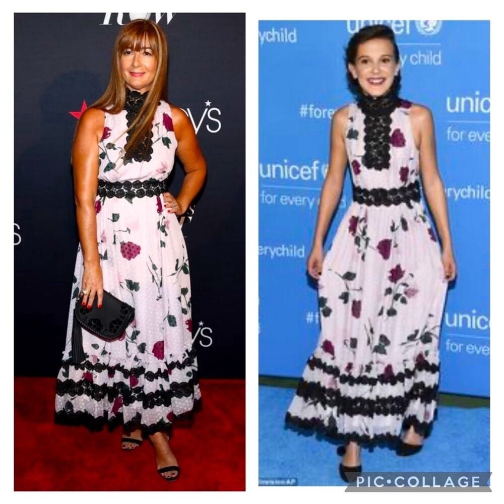 $998 Kate Spade Fall 2016 Silki Pink and Black Rose Floral Eaddy Tiered Midi Dre